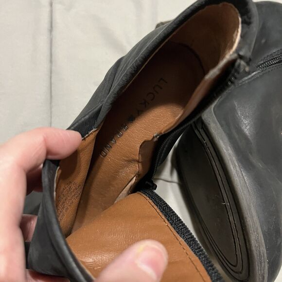 Lucky Brand Womens Booties Size 8.5M Black Salza Asymmetrical Suede Block Heel - Picture 7 of 10
